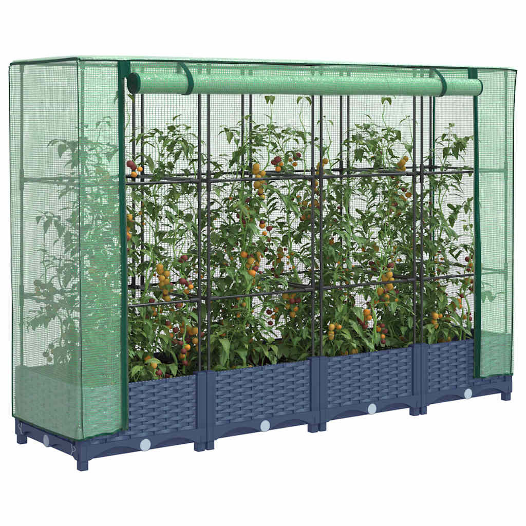 vidaXL Hochbeet mit Gewächshausabdeckung Rattanoptik 160x40x123 cm