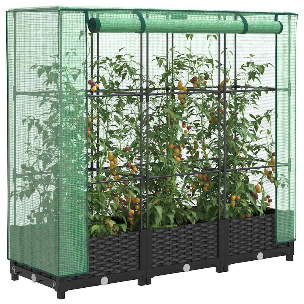 vidaXL Hochbeet mit Gewächshausabdeckung Rattanoptik 120x40x123 cm