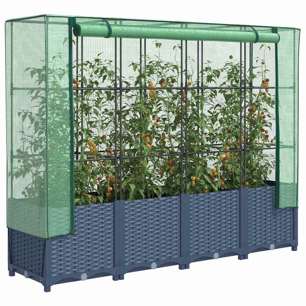 vidaXL Hochbeet mit Gewächshausabdeckung Rattanoptik 160x40x138 cm