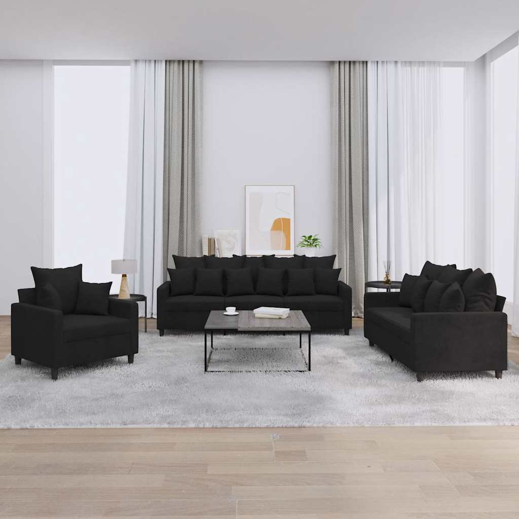 vidaXL 3-tlg. Sofagarnitur mit Kissen Schwarz Samt