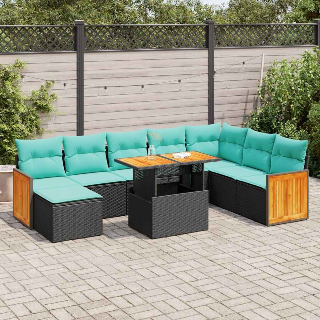 vidaXL 11-tlg. Garten-Sofagarnitur mit Kissen Schwarz Poly Rattan