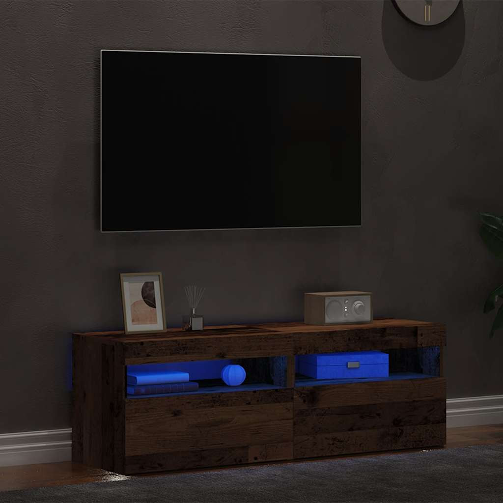 vidaXL TV-Schränke mit LED-Leuchten 2 Stk. Altholz-Optik Holzwerkstoff