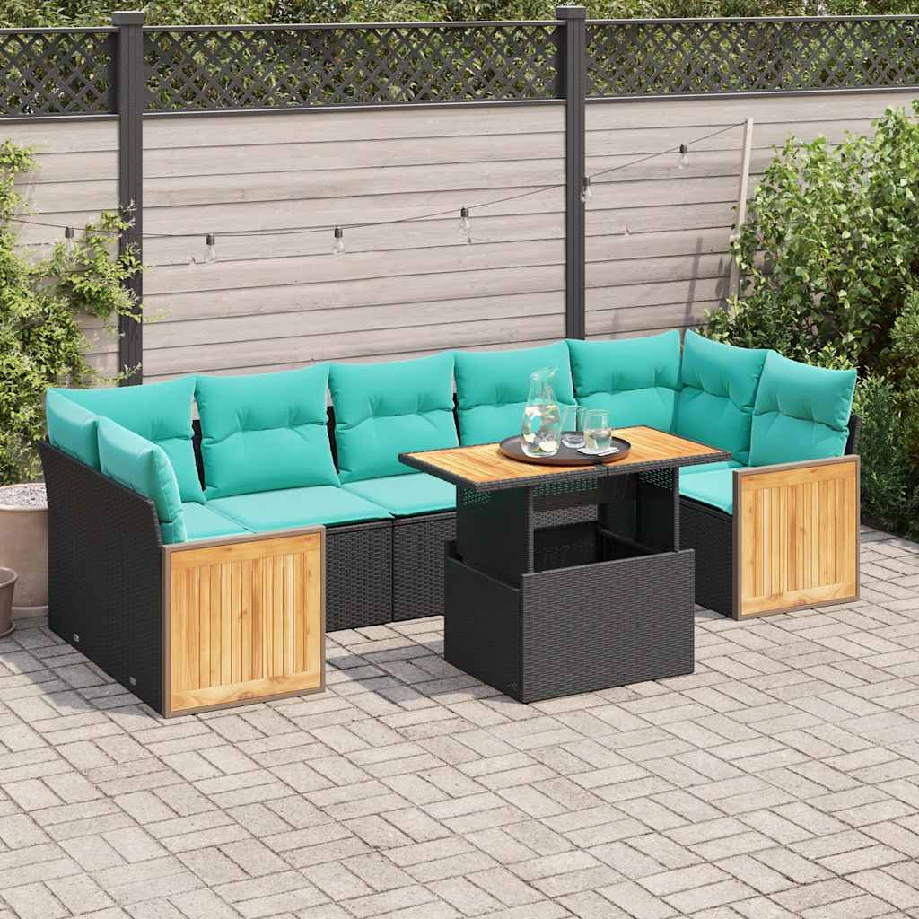 vidaXL 10-tlg. Garten-Sofagarnitur mit Kissen Schwarz Poly Rattan