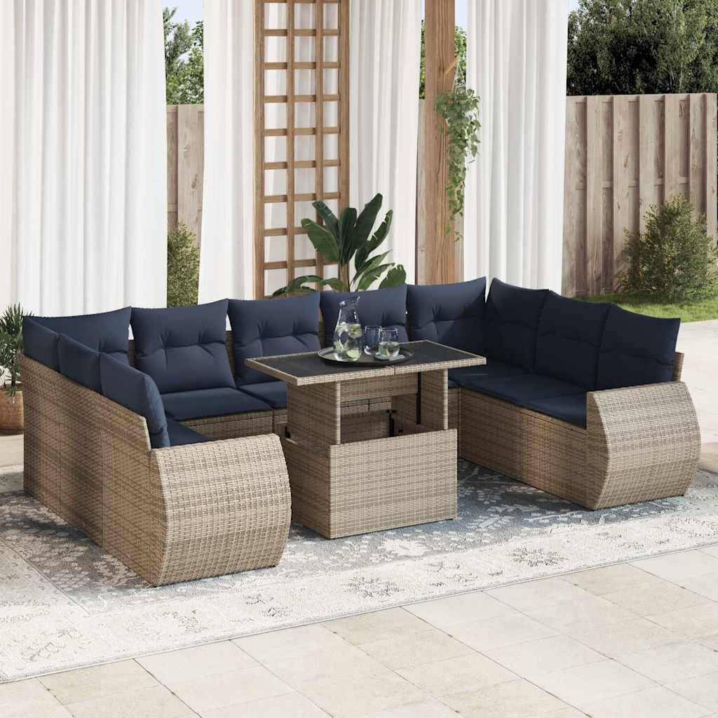 vidaXL 10-tlg. Garten-Sofagarnitur mit Kissen Grau Poly Rattan Akazie
