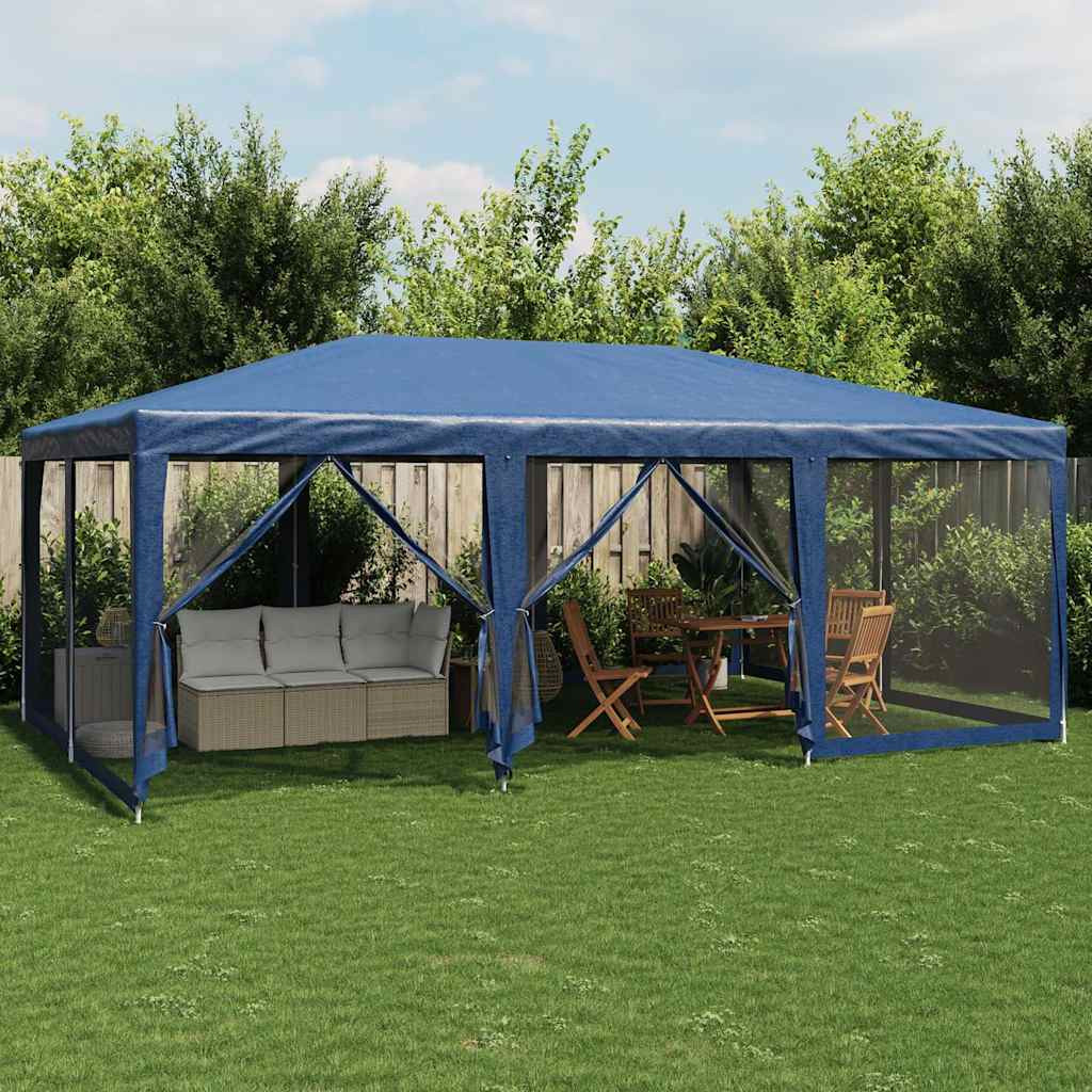 vidaXL Partyzelt mit 10 Mesh-Seitenteilen Blau 6x4 m HDPE