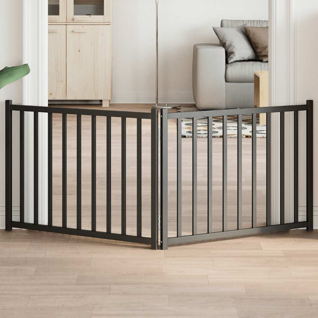 vidaXL 2-tlg. Hundetor Faltbar Schwarz 160 cm Massivholz Tanne