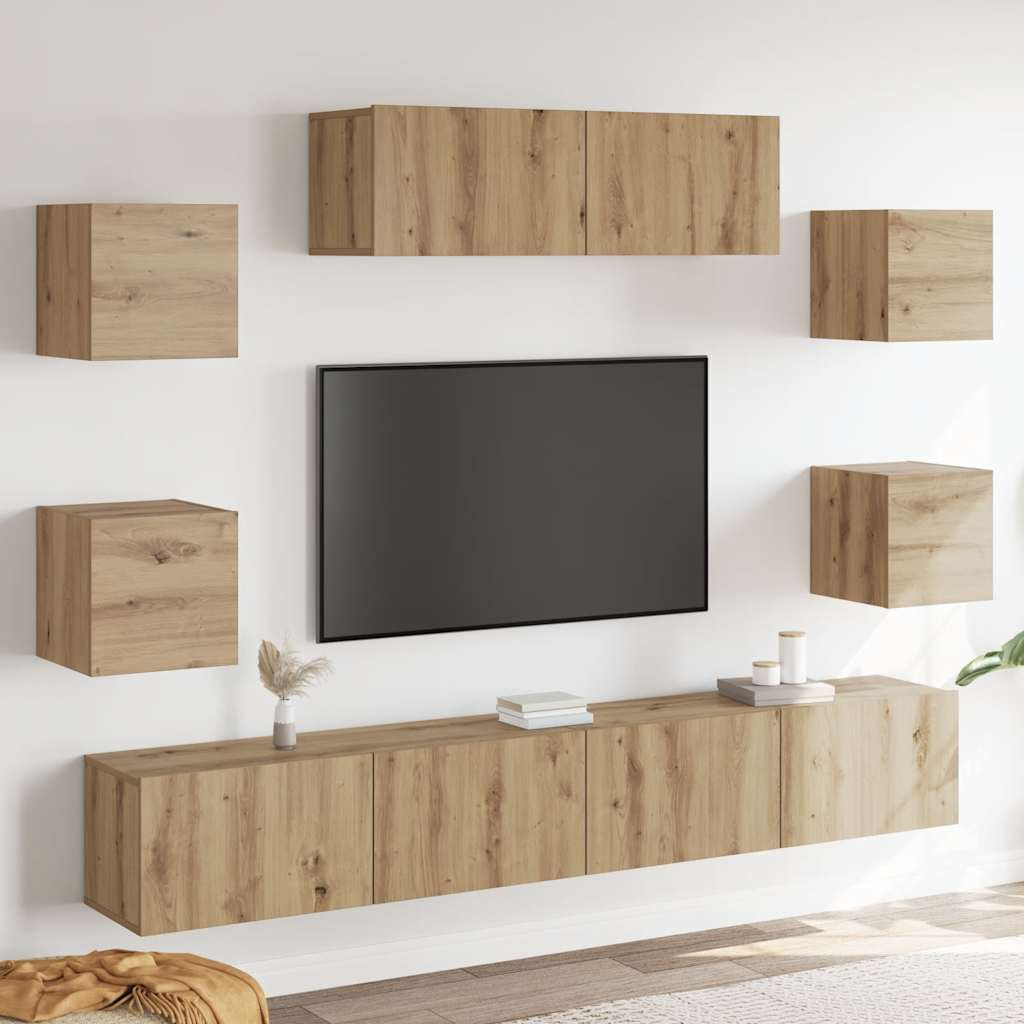 vidaXL 7-tlg. TV-Schrank-Set Wandmontage Artisan-Eiche Holzwerkstoff