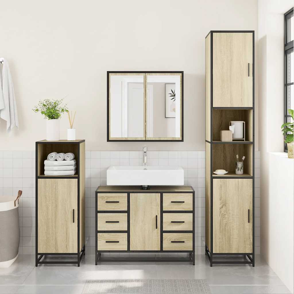 vidaXL Waschbeckenunterschrank Sonoma-Eiche 80x33x60 cm Holzwerkstoff