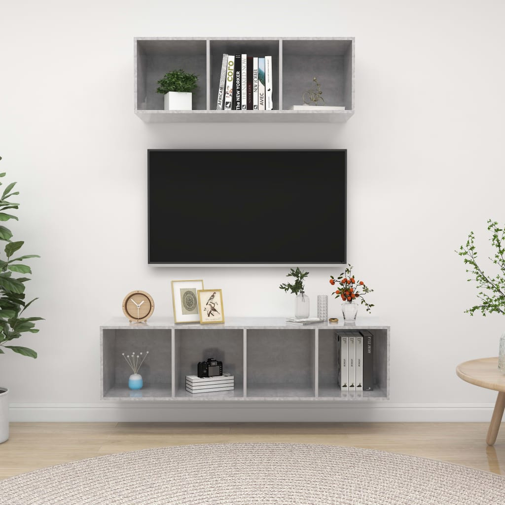 vidaXL 2-tlg. TV-Schrank-Set Betongrau Holzwerkstoff