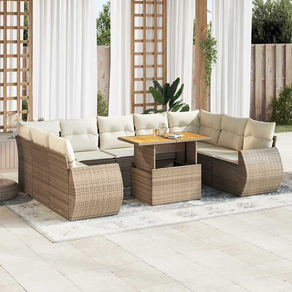 vidaXL 10-tlg. Garten-Sofagarnitur mit Kissen Beige Poly Rattan