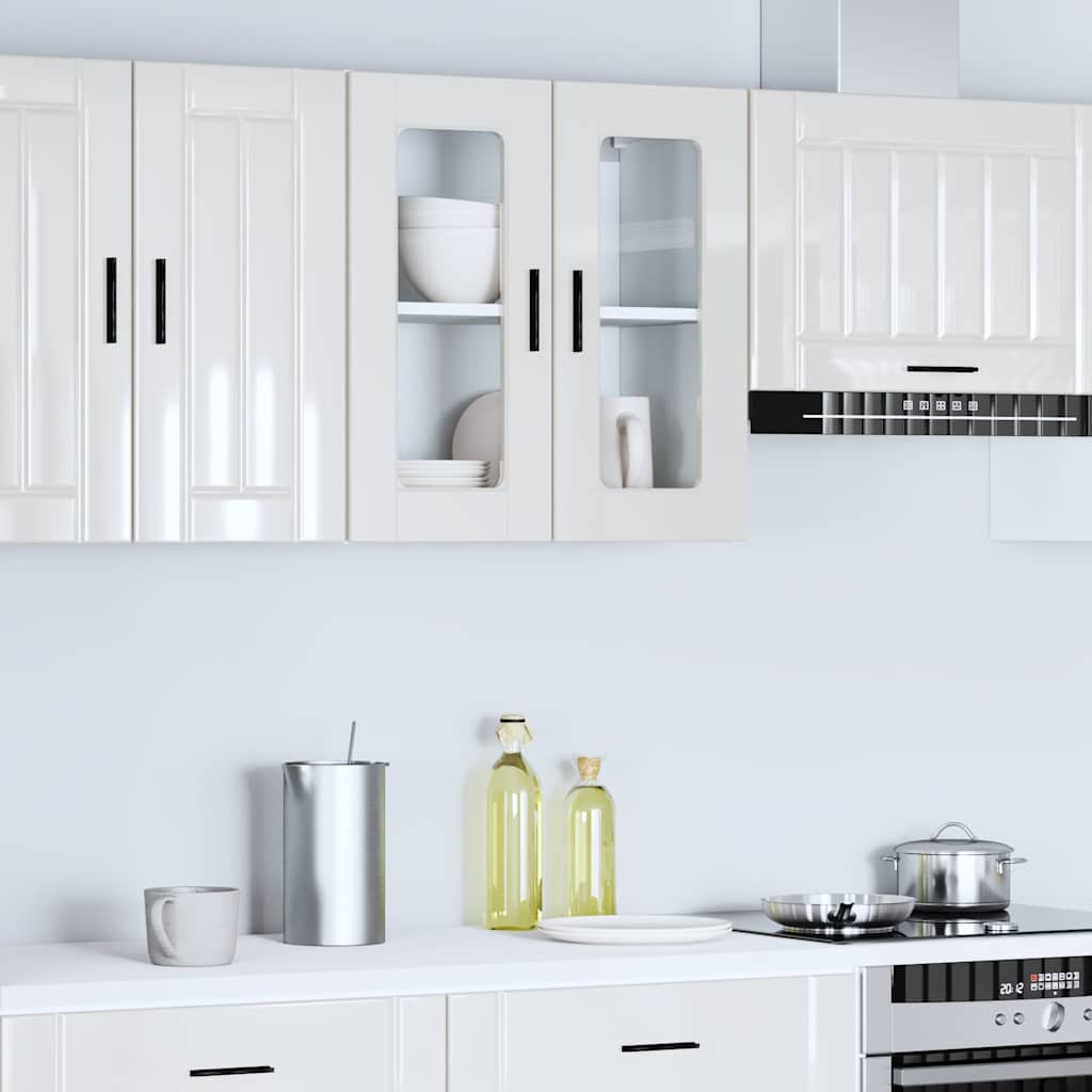 vidaXL Küchen-Hängeschrank mit Glastür Porto Hochglanz-Weiß