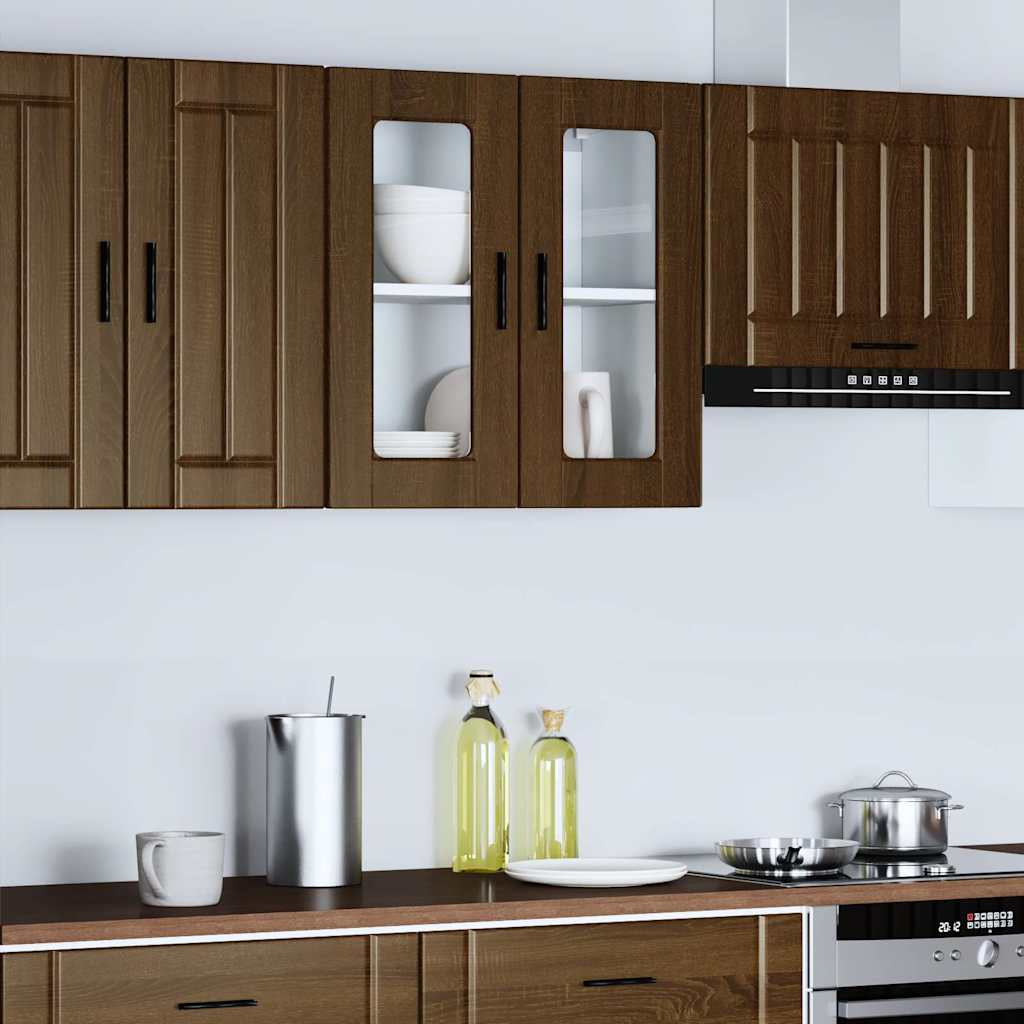 vidaXL Küchen-Hängeschrank mit Glastür Porto Braun Eichen-Optik