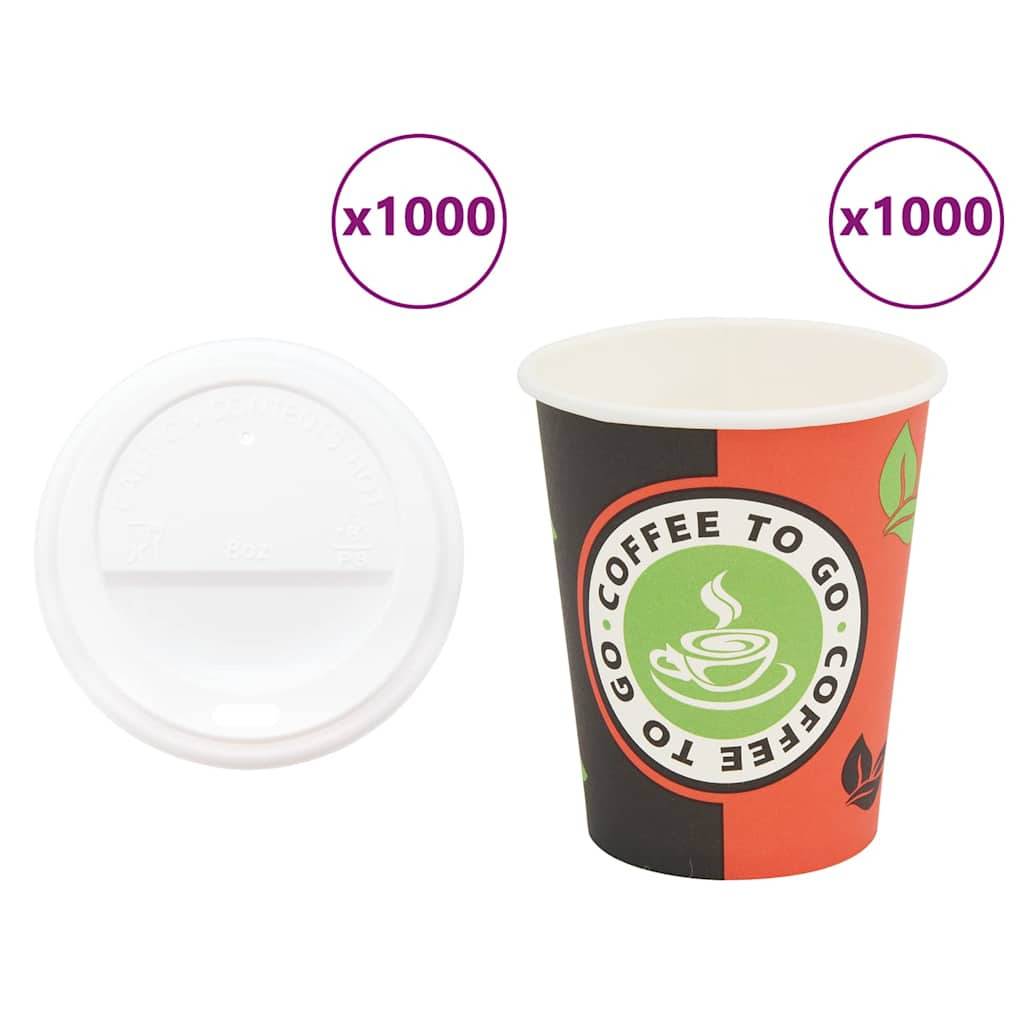 vidaXL Pappbecher mit Deckeln 1000 Stk. 8oz 240ml