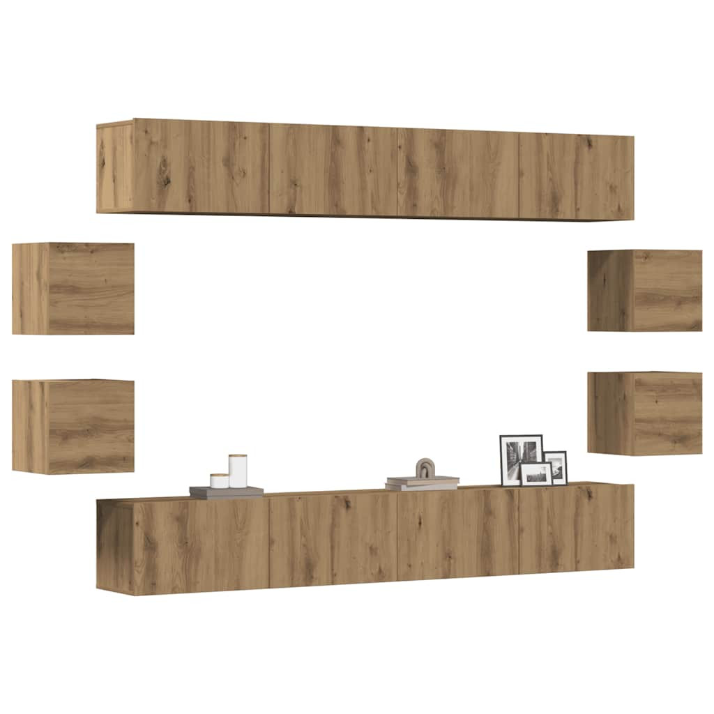 vidaXL 8-tlg. TV-Schrank-Set Wandmontage Artisan-Eiche Holzwerkstoff