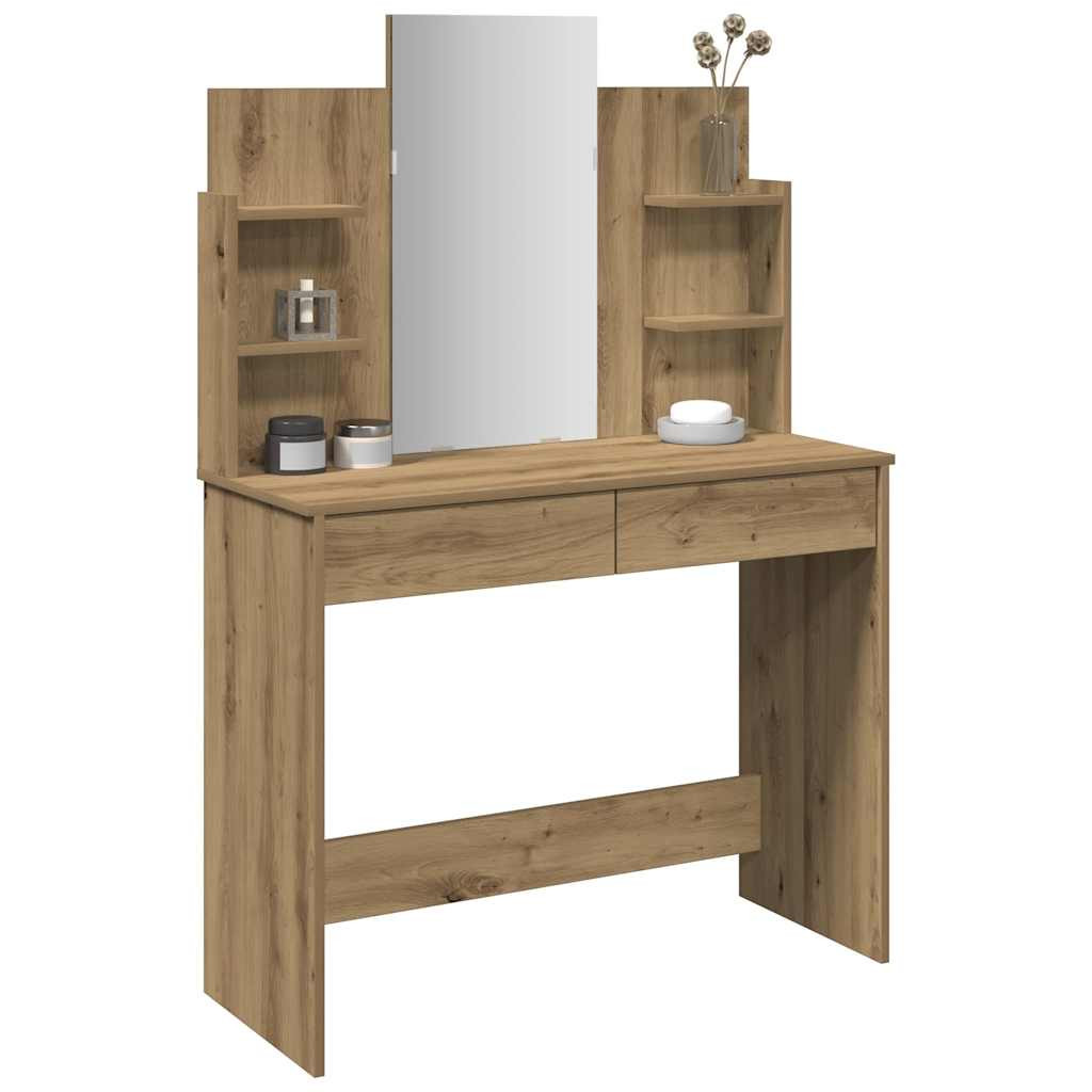 vidaXL Schminktisch mit Spiegel Artisan-Eiche 96x39x142 cm