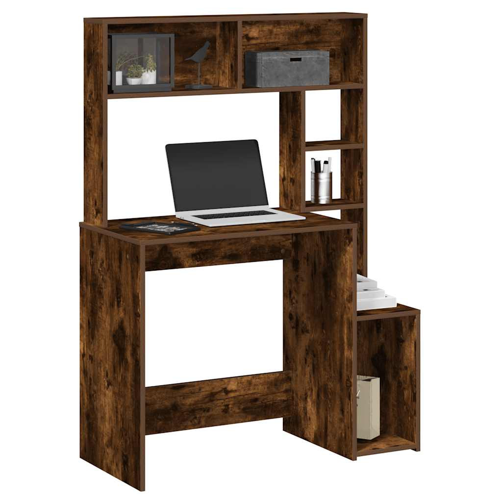 vidaXL Schreibtisch mit Regal Räuchereiche 100x45x140 cm Holzwerkstoff