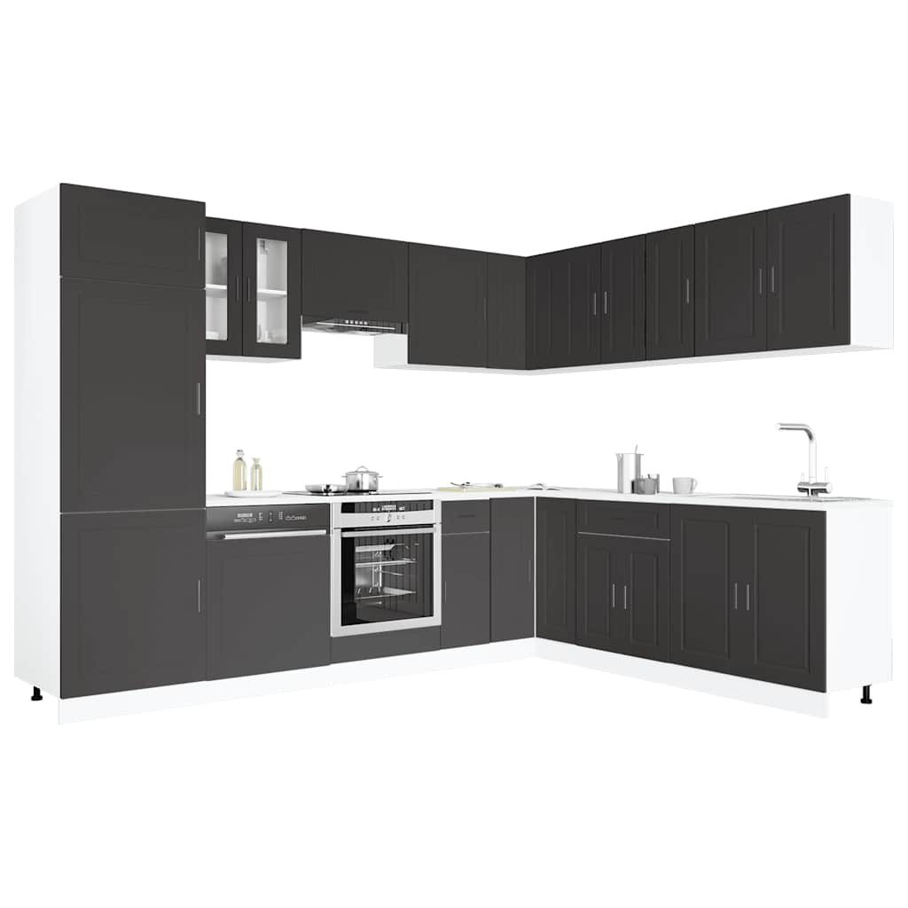 vidaXL 14-tlg. Küchenschrank-Set Porto Schwarz Holzwerkstoff