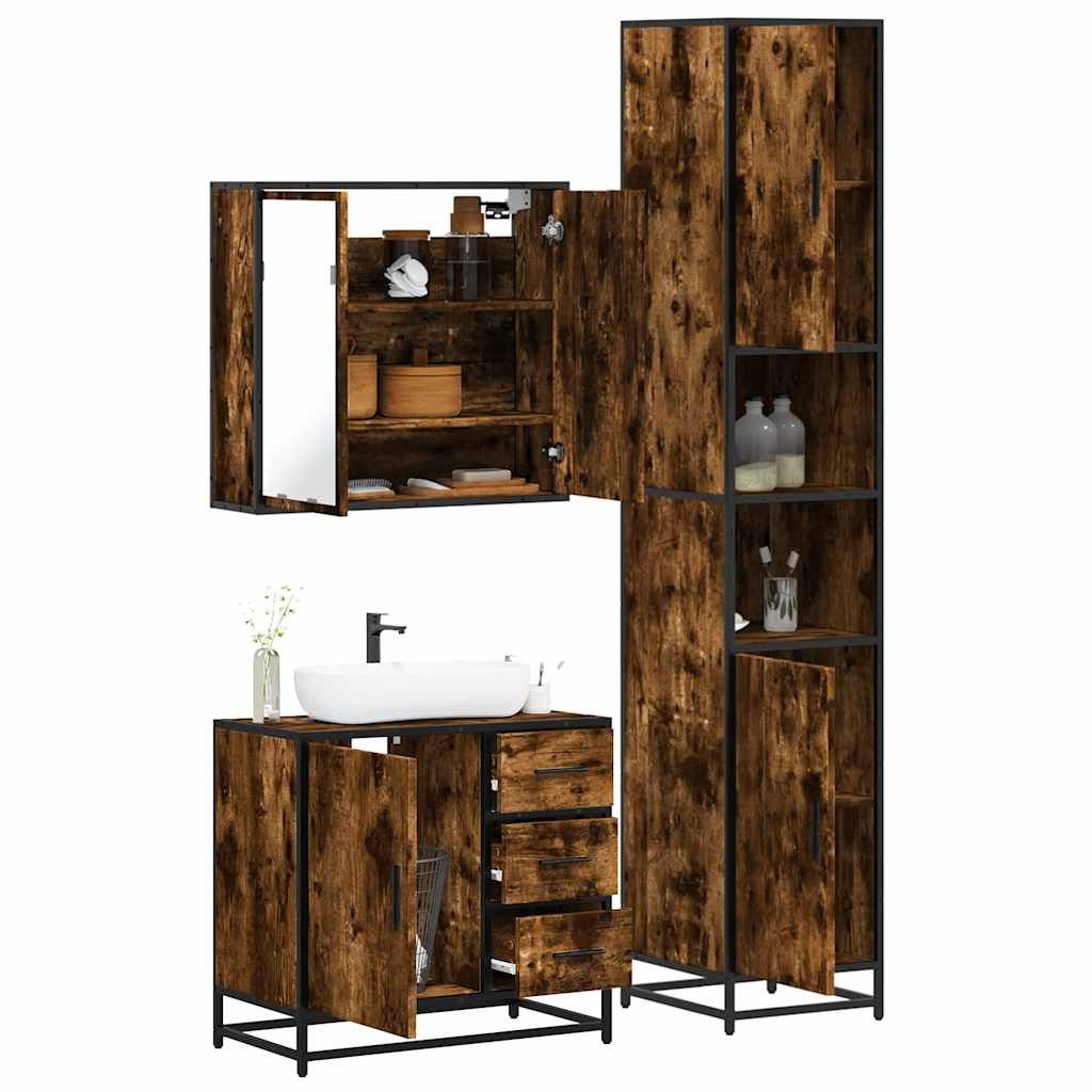 vidaXL 3-tlg. Badmöbel-Set Räuchereiche Holzwerkstoff