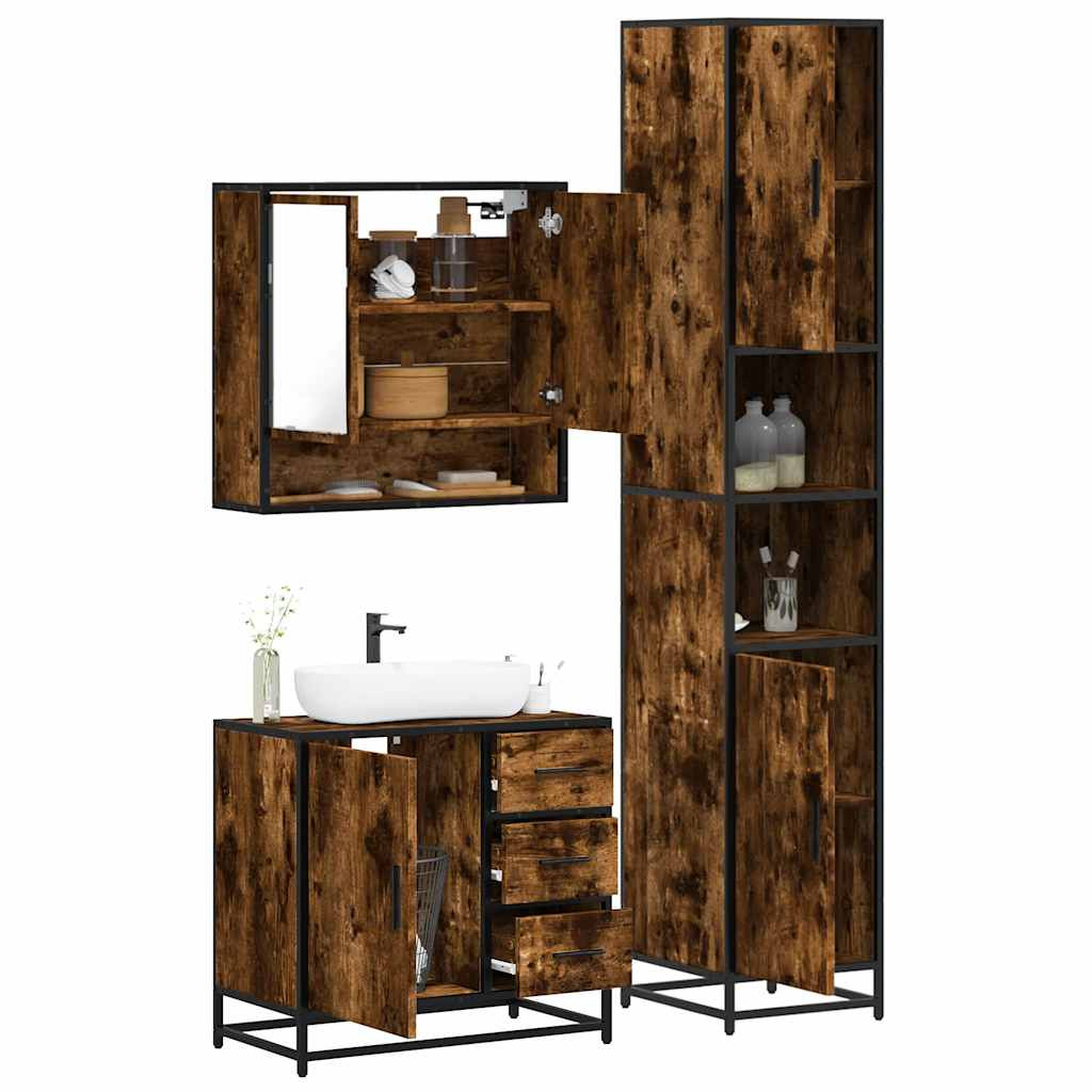 vidaXL 3-tlg. Badmöbel-Set Räuchereiche Holzwerkstoff