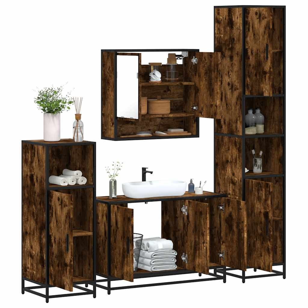 vidaXL 4-tlg. Badmöbel-Set Räuchereiche Holzwerkstoff