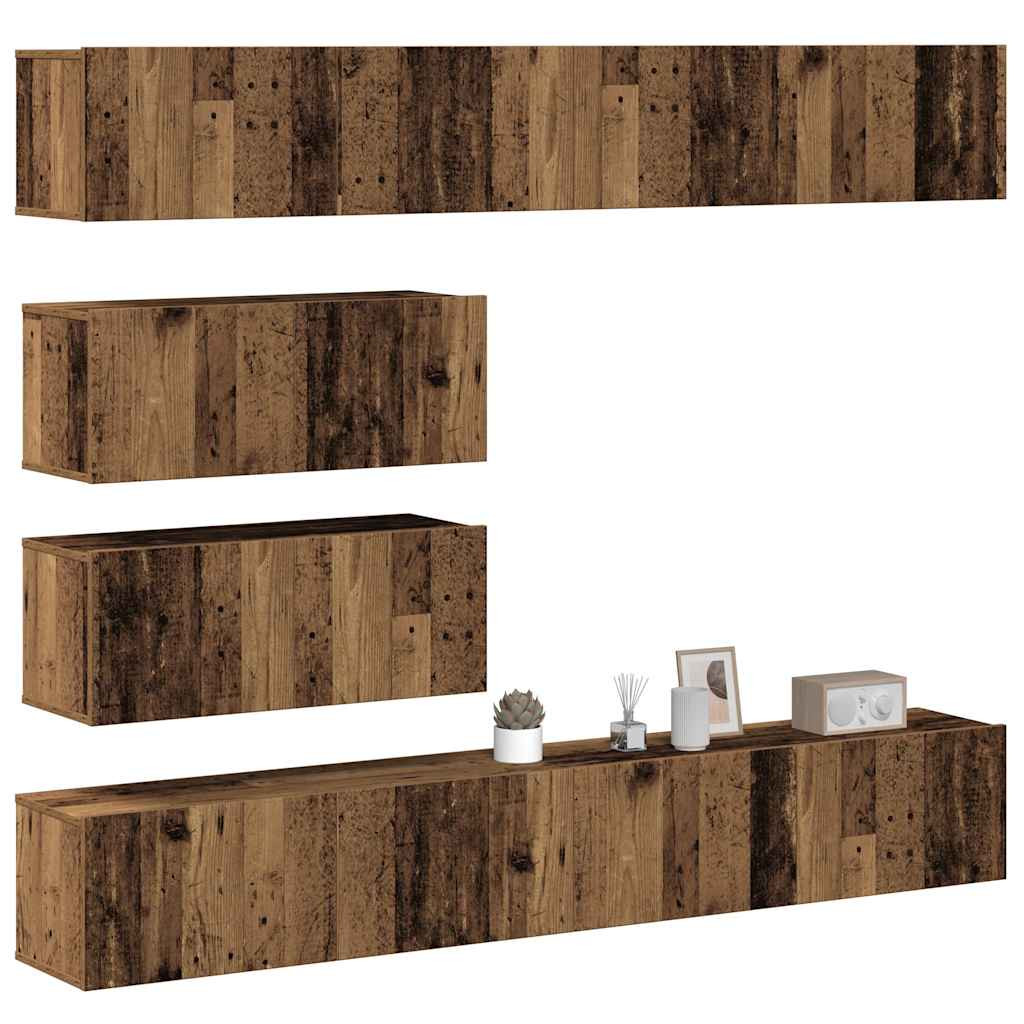 vidaXL 6-tlg. TV-Schrank-Set Wandmontage Altholz-Optik Holzwerkstoff