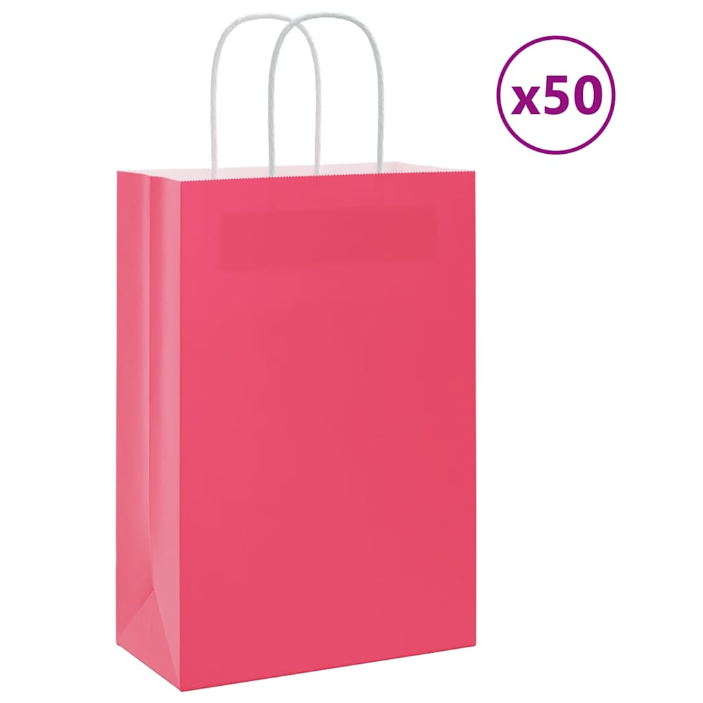 vidaXL Papiertragetaschen 50 Stk. mit Henkeln Rosa 21x11x31 cm
