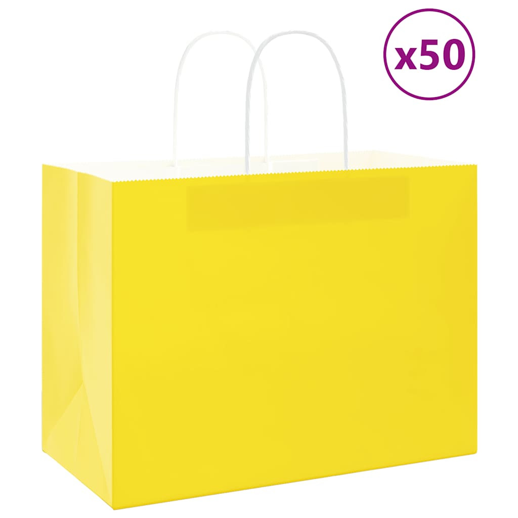 vidaXL Papiertragetaschen 50 Stk. mit Henkeln Gelb 32x17x25 cm