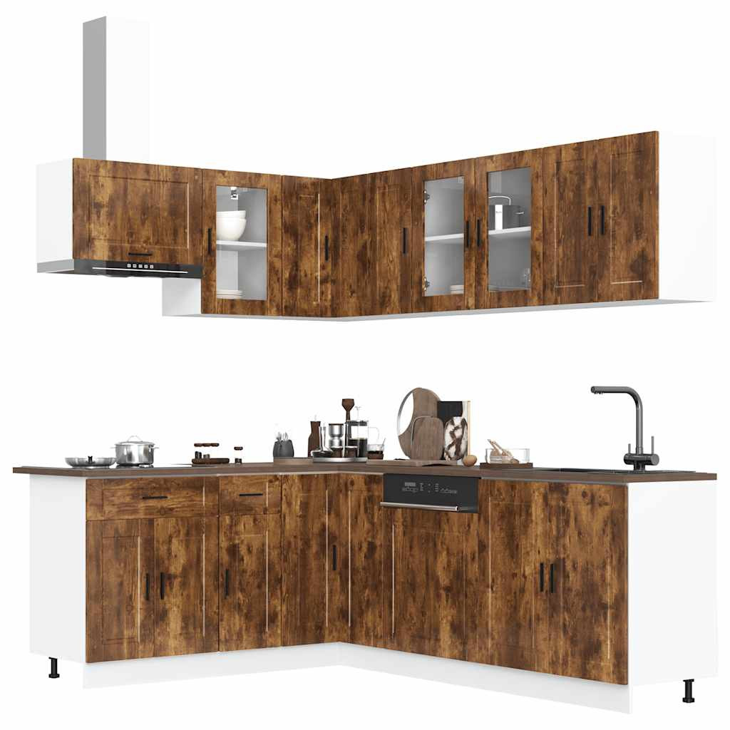 vidaXL 11-tlg. Küchenschrank-Set Porto Räuchereiche Holzwerkstoff
