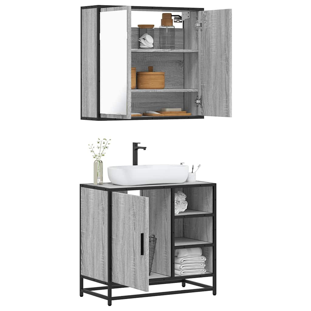 vidaXL 2-tlg. Badmöbel-Set Grau Sonoma Holzwerkstoff