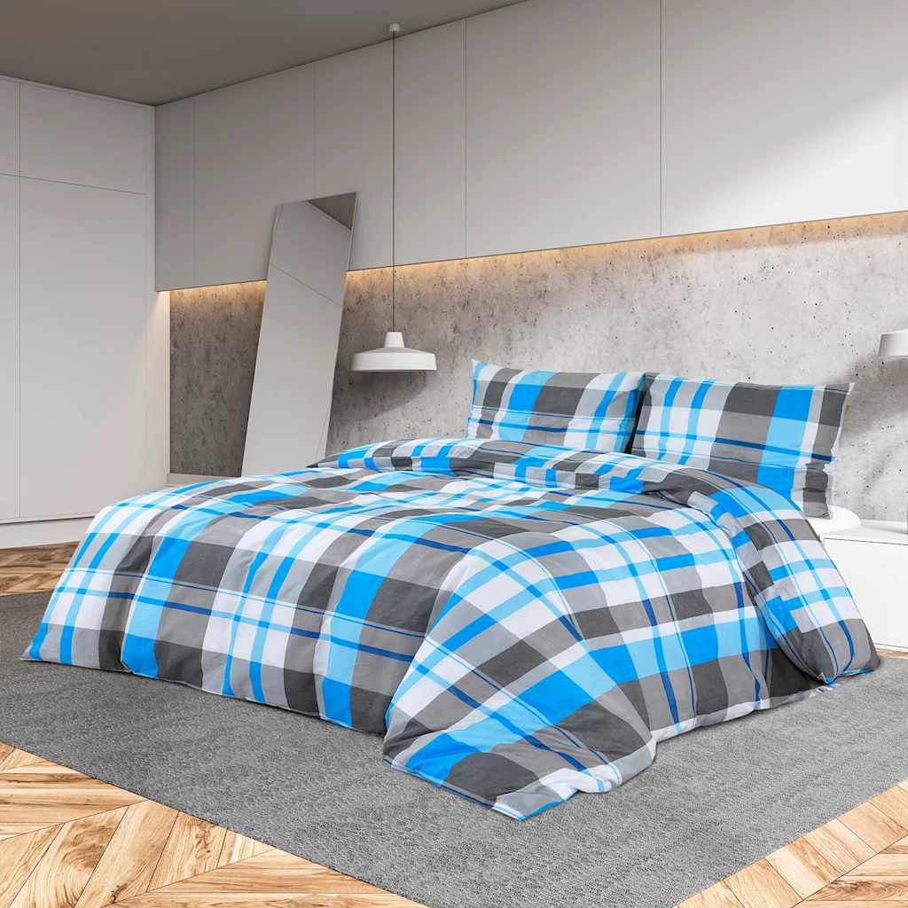 vidaXL Bettwäsche-Set Blau und Grau 260x240 cm Baumwolle