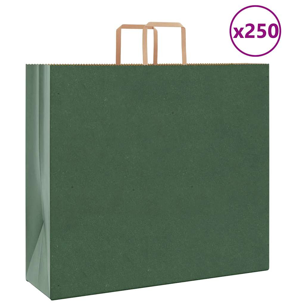 vidaXL Papiertragetaschen 250 Stk. mit Henkeln Grün 54x15x49 cm