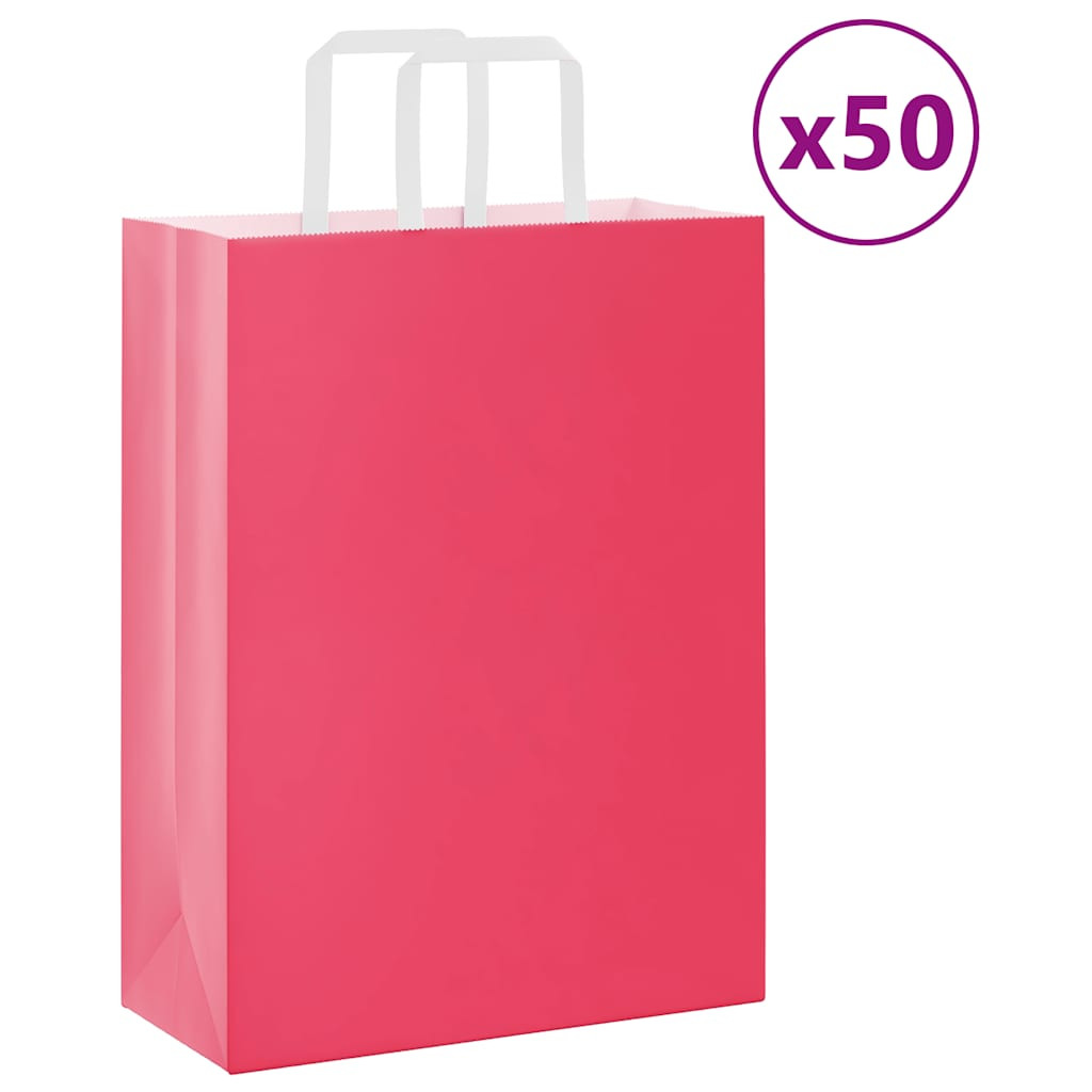 vidaXL Papiertragetaschen 50 Stk. mit Henkeln Rosa 26x12x35 cm
