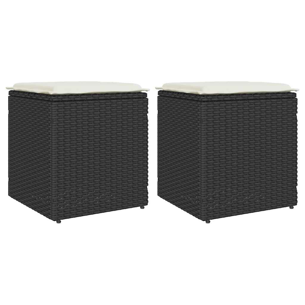 vidaXL Gartenhocker mit Kissen 2 Stk. Schwarz 40x40x43 cm Poly Rattan