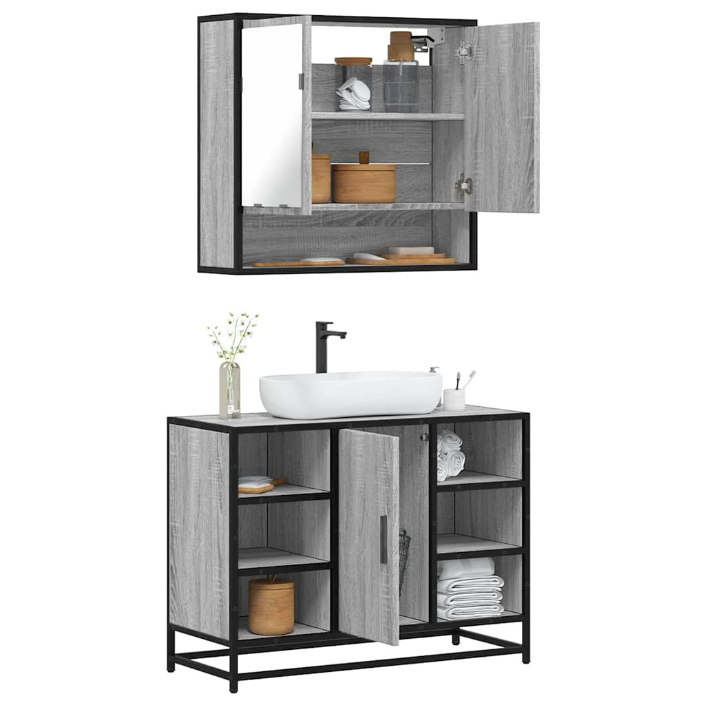 vidaXL 2-tlg. Badmöbel-Set Grau Sonoma Holzwerkstoff