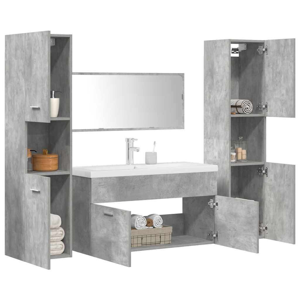 vidaXL 5-tlg. Badmöbel-Set Betongrau Holzwerkstoff
