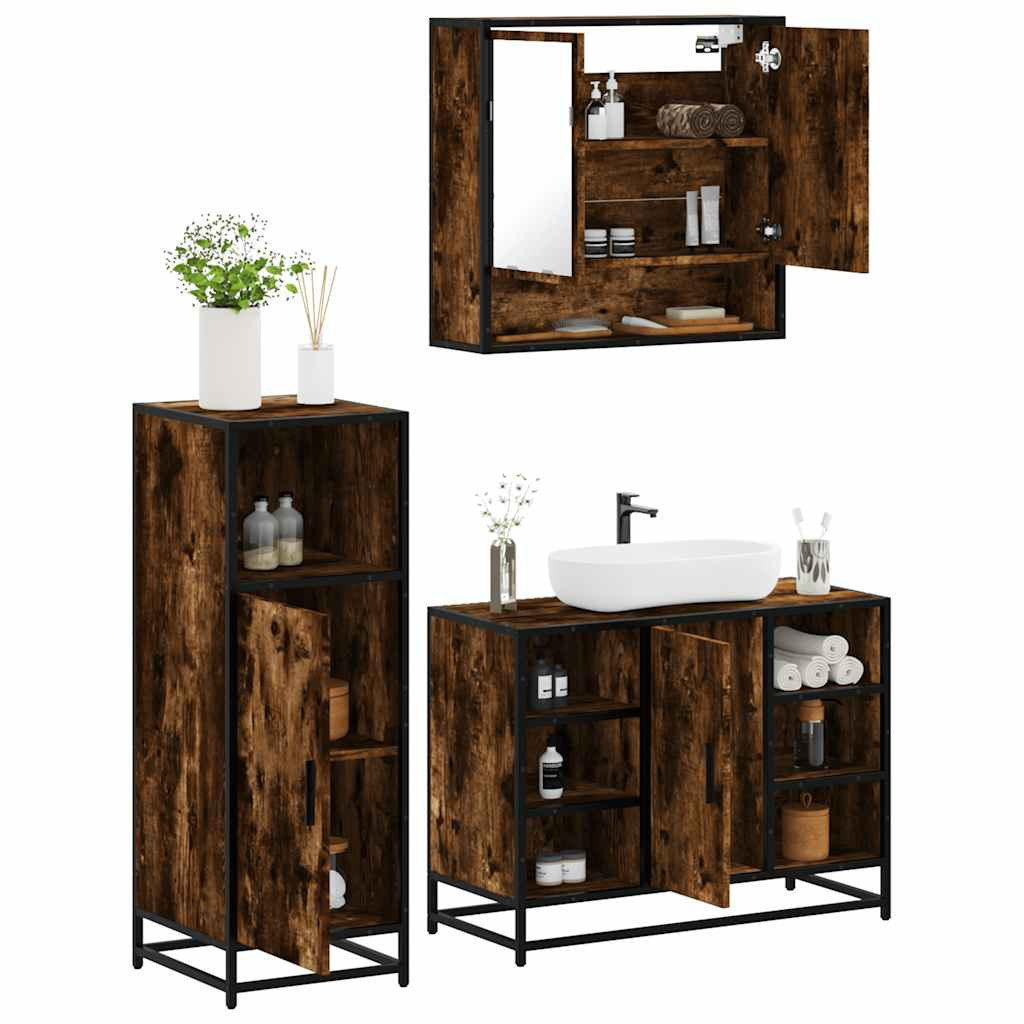 vidaXL 3-tlg. Badmöbel-Set Räuchereiche Holzwerkstoff