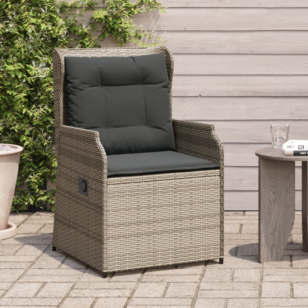 vidaXL Gartensessel mit Kissen 2 Stk. Verstellbar Grau Poly Rattan