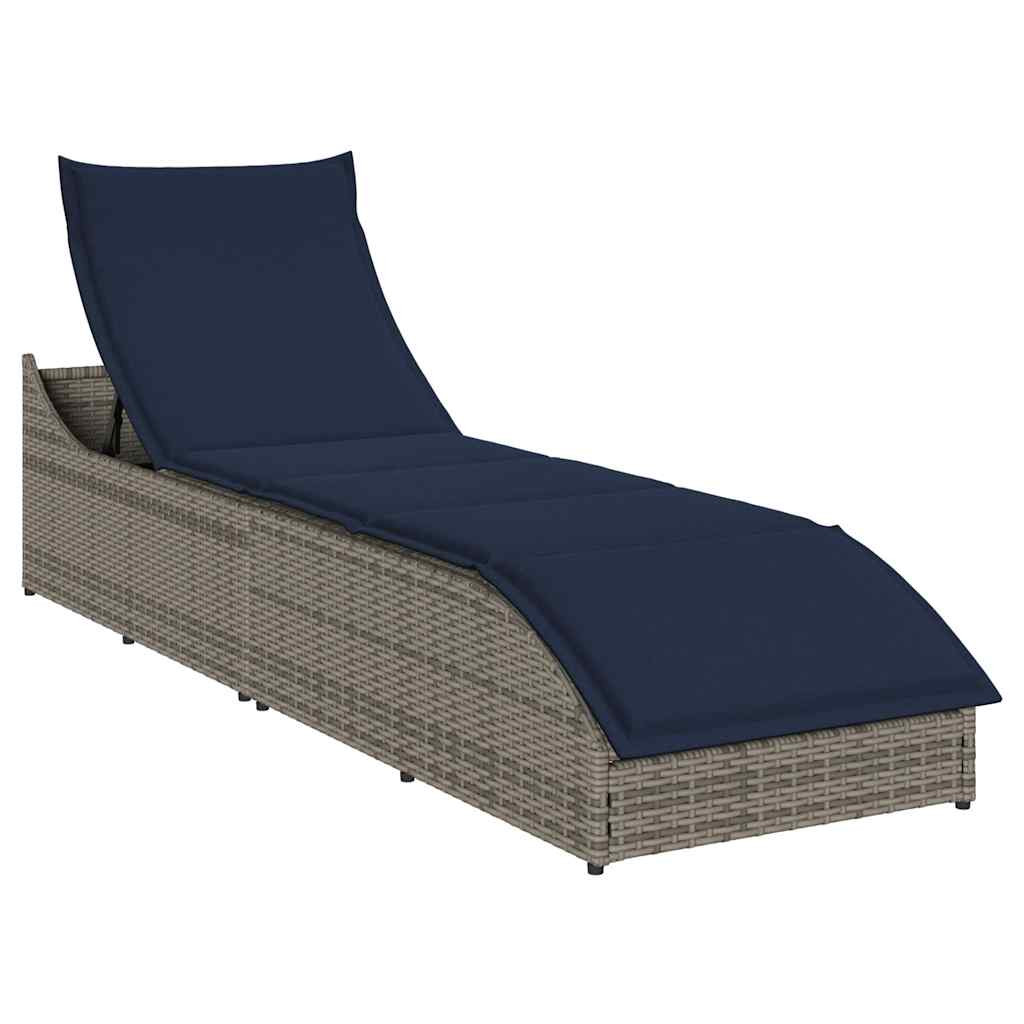 vidaXL Klappliege mit Auflage und Stauraum Grau Poly-Rattan