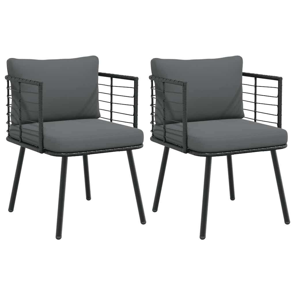 vidaXL Gartenstühle 2 Stk. mit Kissen Schwarz Poly Rattan