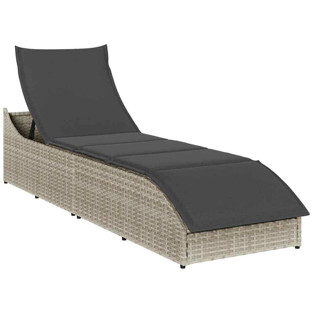 vidaXL Klappliege mit Auflage und Stauraum Hellgrau Poly-Rattan