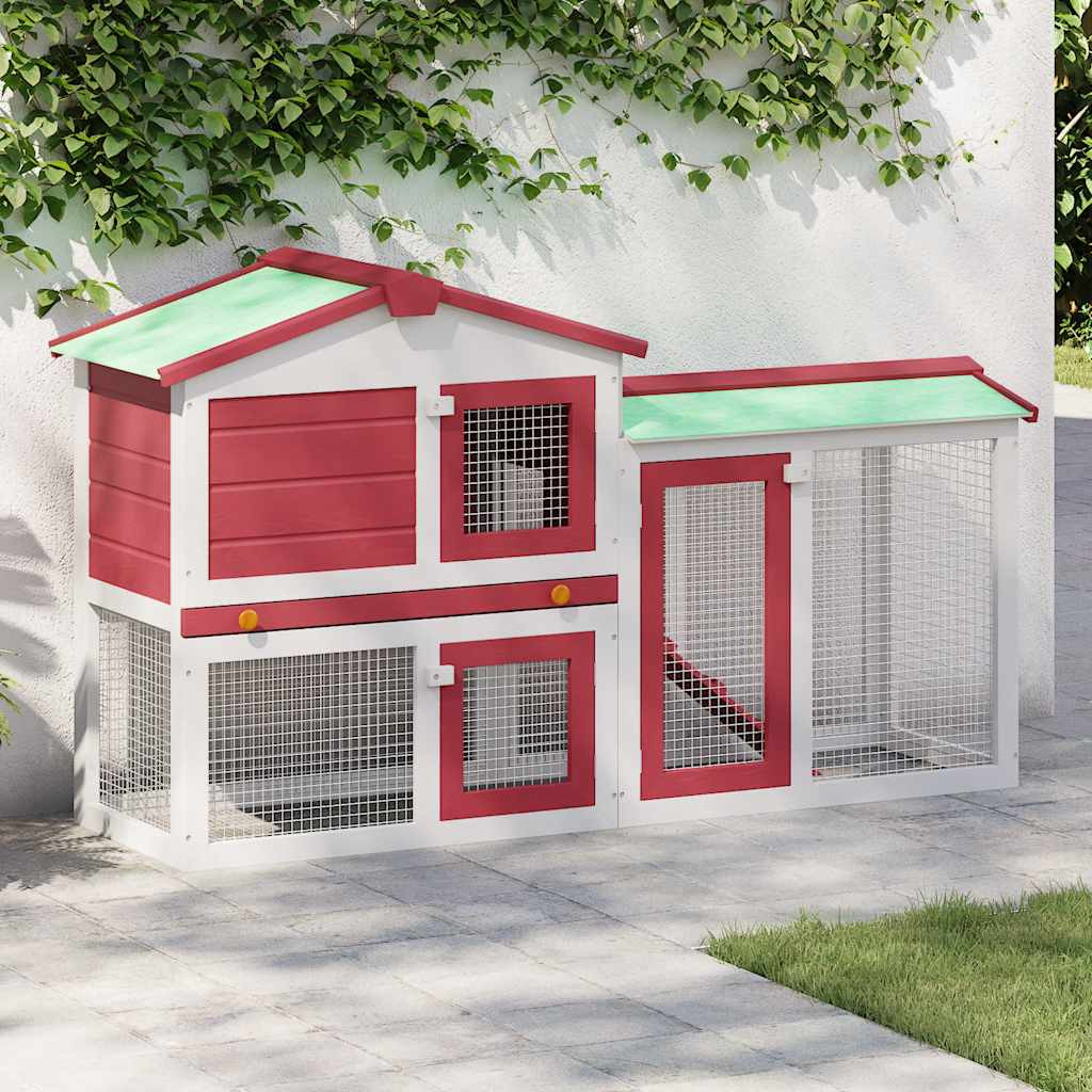 vidaXL Großer Kaninchenstall Rot und Weiß 145x45x84 cm Holz