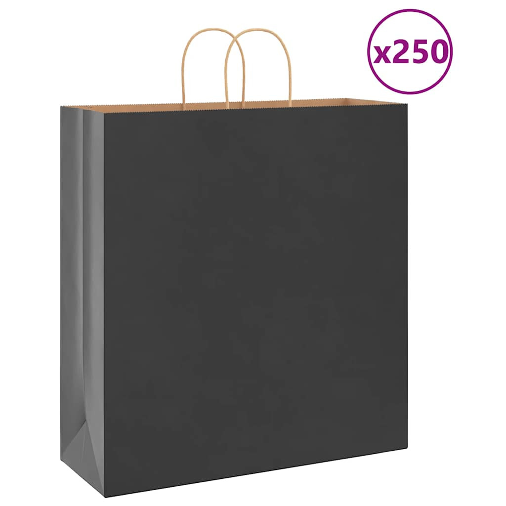 vidaXL Papiertragetaschen 250 Stk. mit Henkeln Schwarz 45x17x48 cm
