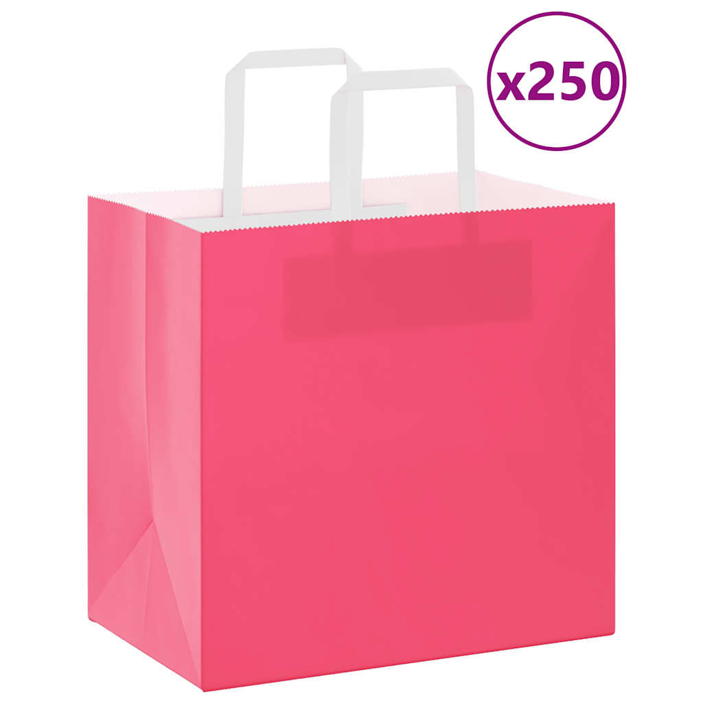 vidaXL Papiertragetaschen 250 Stk. mit Henkeln Rosa 26x17x25 cm