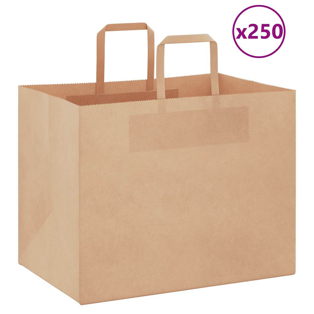 vidaXL Papiertragetaschen 250 Stk. mit Henkeln Braun 32x22x24 cm