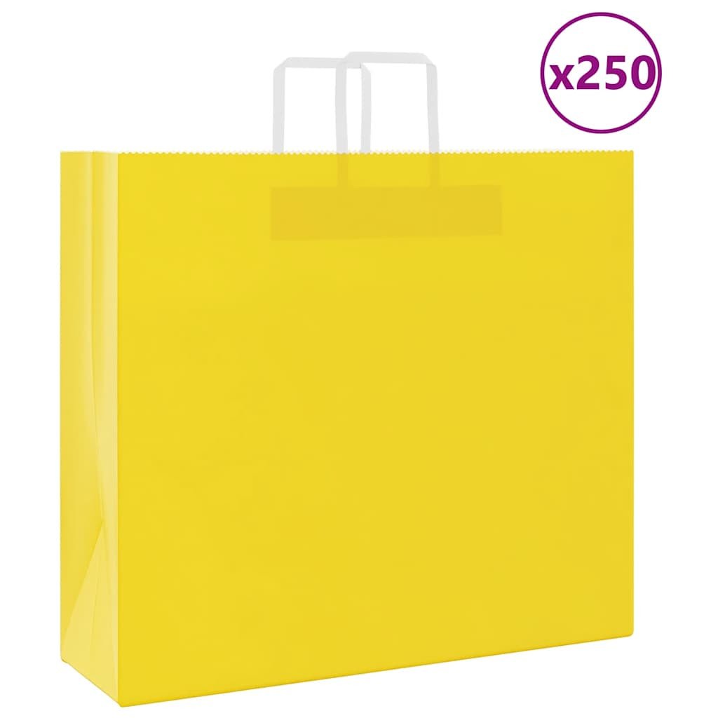 vidaXL Papiertragetaschen 250 Stk. mit Henkeln Gelb 54x15x49 cm