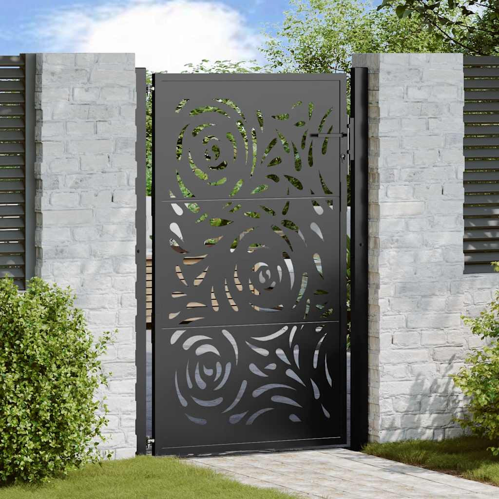 vidaXL Gartentor Schwarz 100x150 cm Stahl Flammendesign