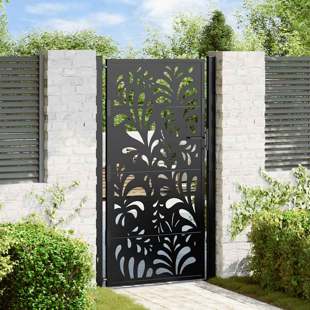 vidaXL Gartentor Schwarz 100x175 cm Stahl Wellendesign