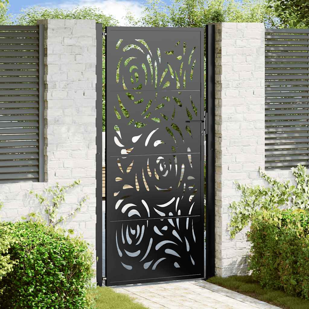 vidaXL Gartentor Schwarz 100x200 cm Stahl Flammendesign