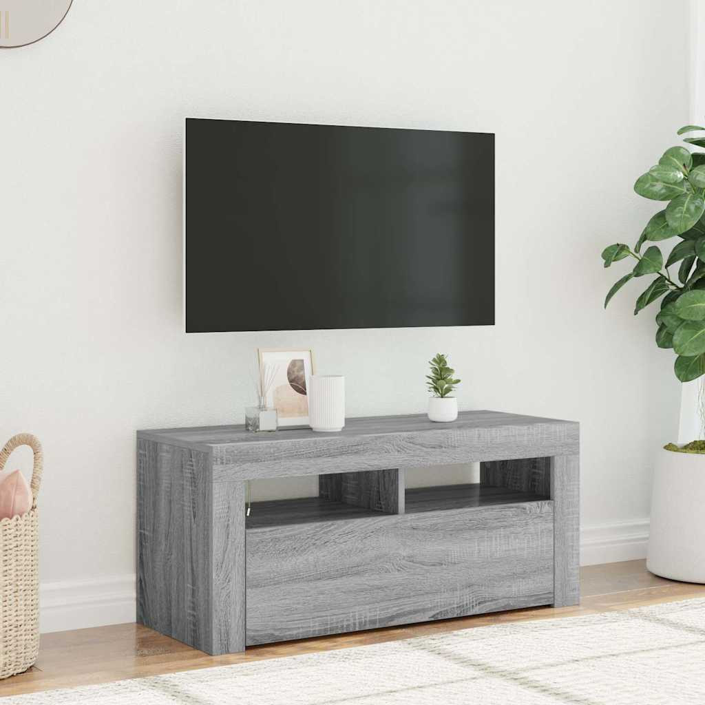 vidaXL TV-Schrank mit LED-Leuchten Grau Sonoma 90x35x40 cm