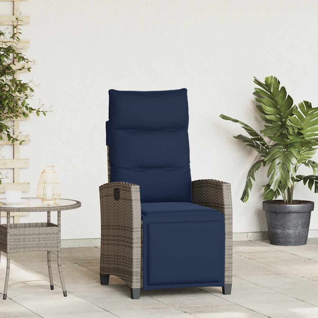 vidaXL Gartensessel mit Beistelltisch Verstellbar Grau Poly Rattan